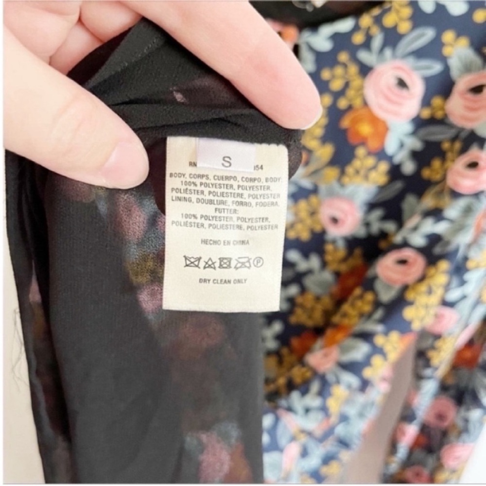 Anthro Paper Crown Rifle Paper Co Efflorescence swing dress floral blue pink - Picture 8 of 10